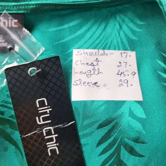 City Chic Polyester Amalia Dress XXL 24 Greenstone Palm Print V-Neck Long Sleeve - Picture 11 of 16